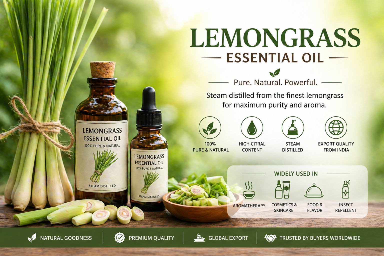 Lemongrass essential oil with fresh lemongrass leaves bulk supplier from India Terraherit